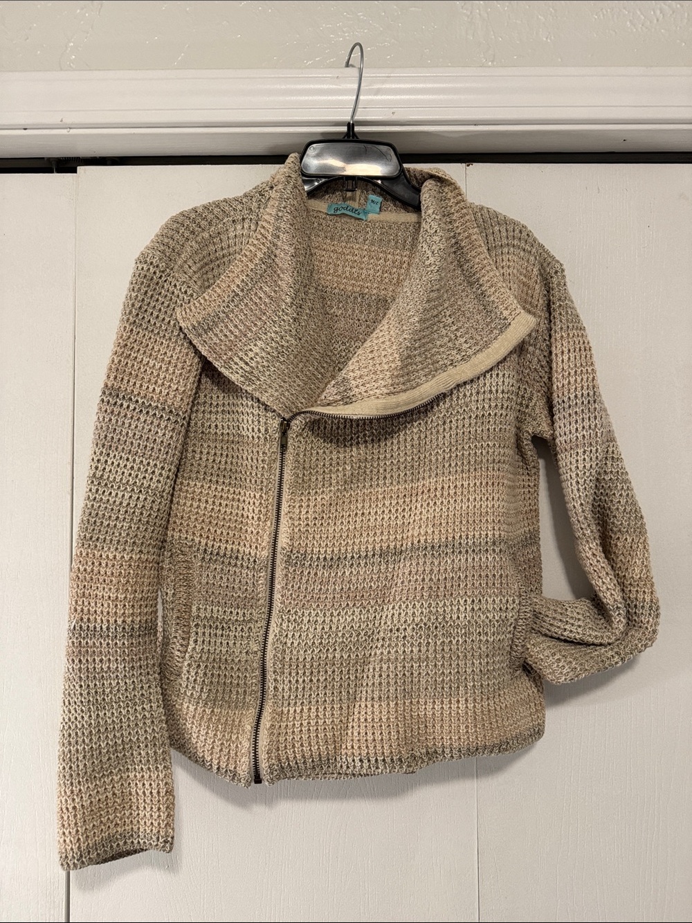 Cozy Beige Knit Zip-Front Women's Sweater